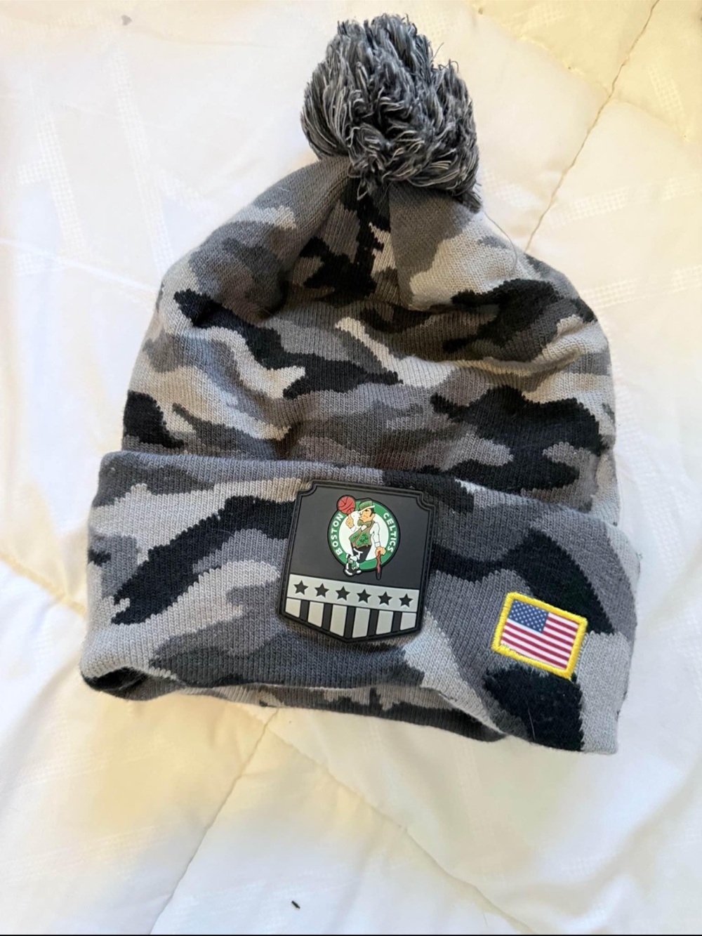 Gray Camo Boston Celtics Pom Beanie
